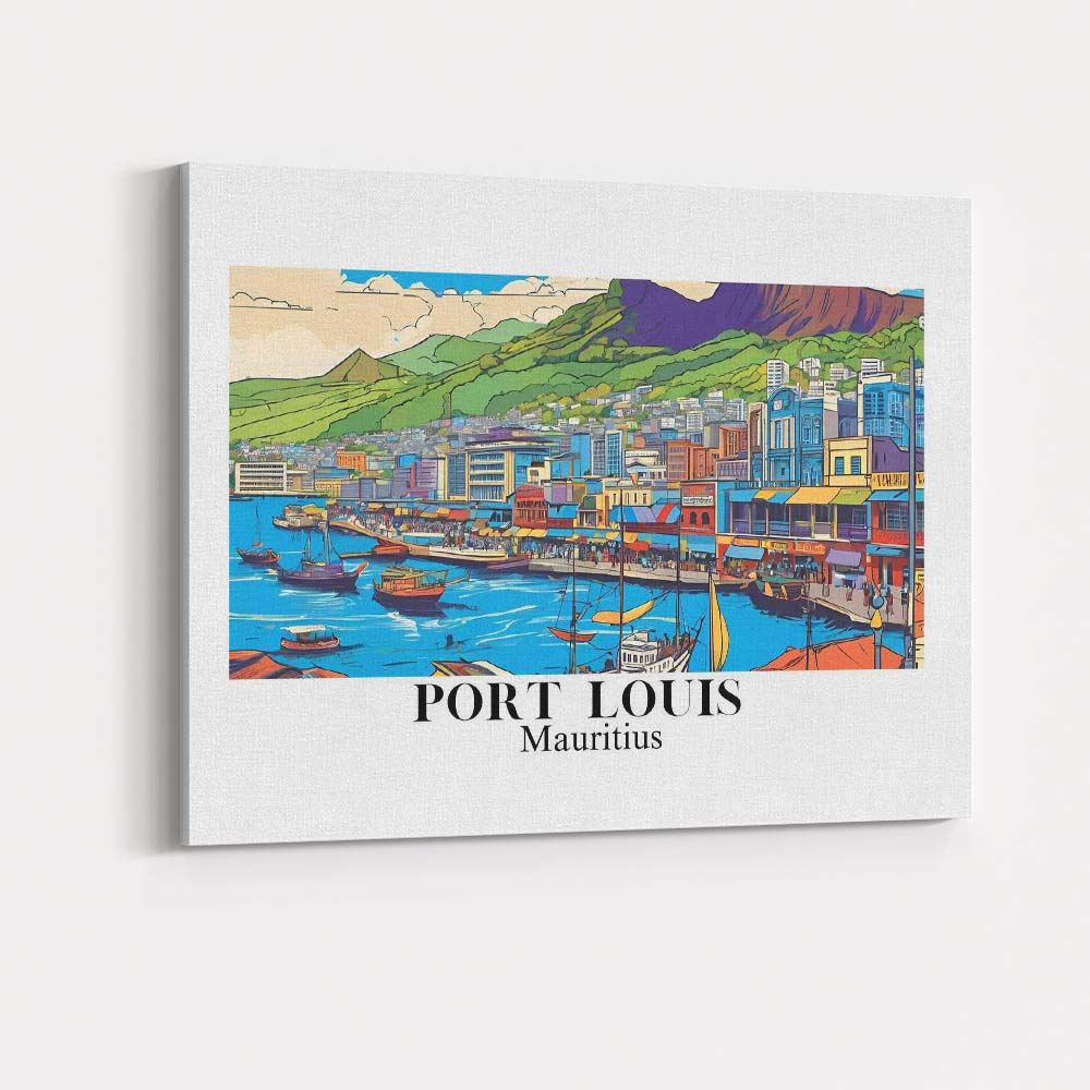 Colourful Port Louis Mauritius Harbour Waterfront Travel Poster Canvas Wall Art Print Decor Picture Ready to Hang
