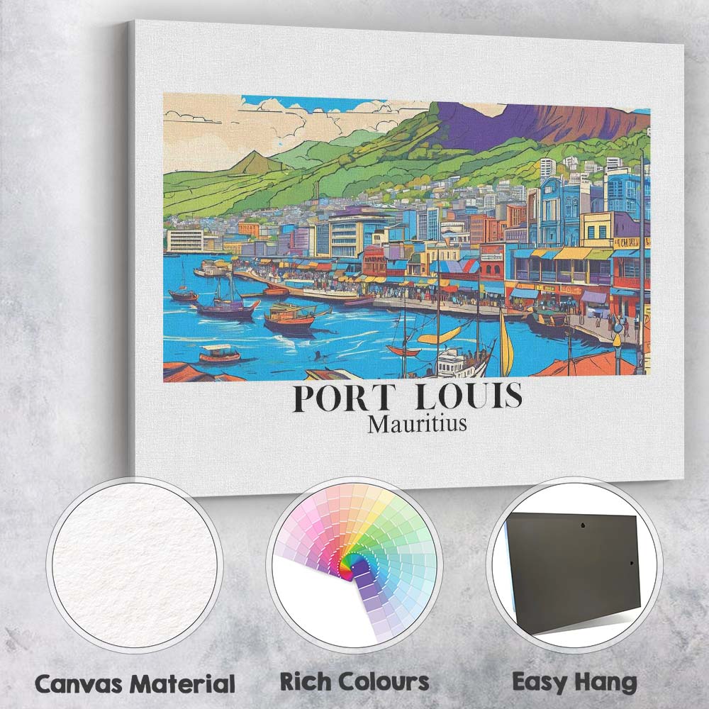 Colourful Port Louis Mauritius Harbour Waterfront Travel Poster Canvas Wall Art Print Decor Picture Ready to Hang