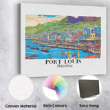 Colourful Port Louis Mauritius Harbour Waterfront Travel Poster Canvas Wall Art Print Decor Picture Ready to Hang