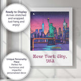 Vibrant New York City USA Statue of Liberty Night Skyline Travel Poster Canvas Wall Art Print Decor Picture Ready to Hang