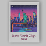 Vibrant New York City USA Statue of Liberty Night Skyline Travel Poster Canvas Wall Art Print Decor Picture Ready to Hang