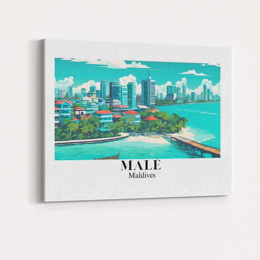 Tropical Male Maldives Waterfront Skyline Travel Poster Canvas Wall Art Print Decor Picture Ready to Hang