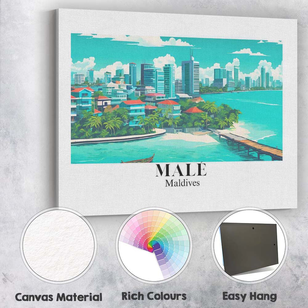 Tropical Male Maldives Waterfront Skyline Travel Poster Canvas Wall Art Print Decor Picture Ready to Hang