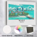 Tropical Male Maldives Waterfront Skyline Travel Poster Canvas Wall Art Print Decor Picture Ready to Hang