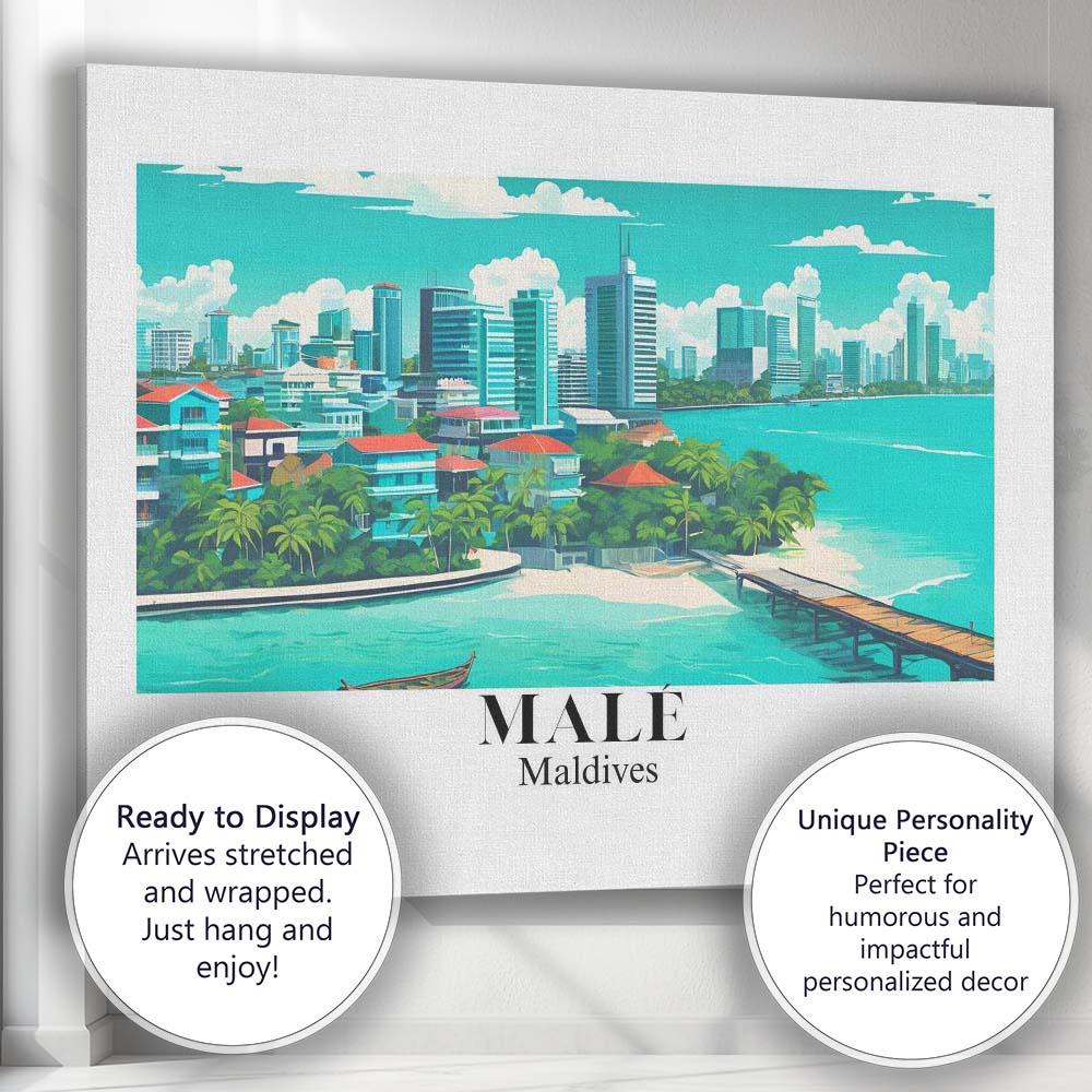 Tropical Male Maldives Waterfront Skyline Travel Poster Canvas Wall Art Print Decor Picture Ready to Hang