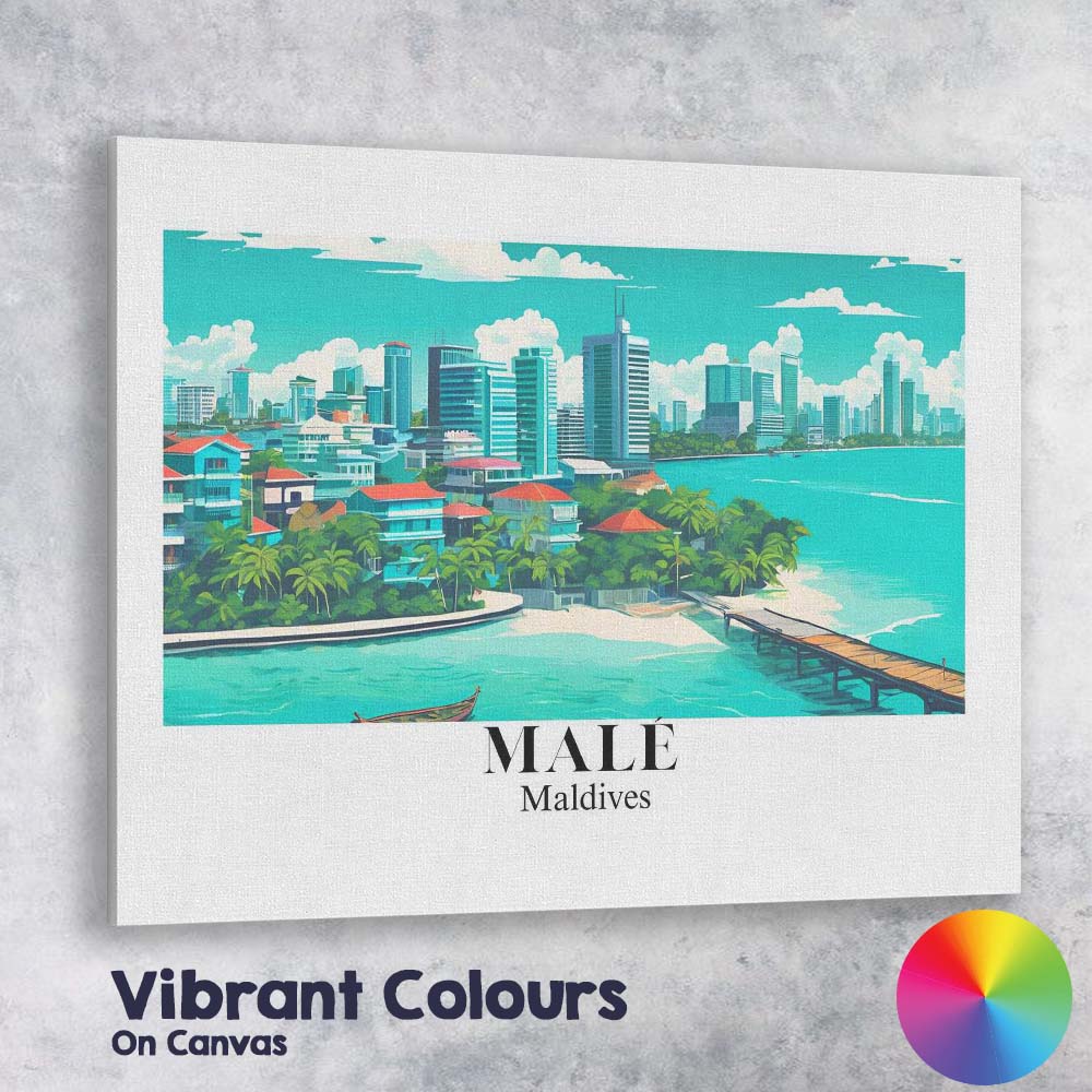 Tropical Male Maldives Waterfront Skyline Travel Poster Canvas Wall Art Print Decor Picture Ready to Hang
