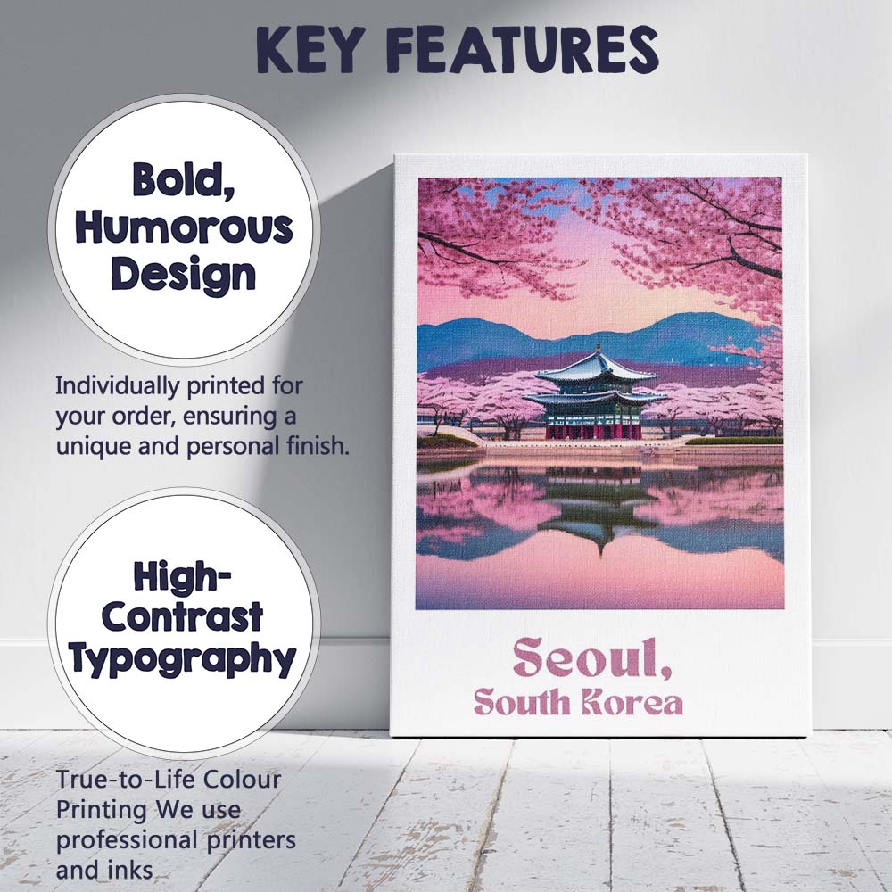 Cherry Blossom Seoul Palace Reflection Spring Travel Poster Canvas Wall Art Print Decor Picture Ready to Hang