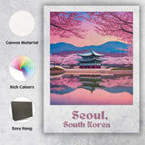 Cherry Blossom Seoul Palace Reflection Spring Travel Poster Canvas Wall Art Print Decor Picture Ready to Hang