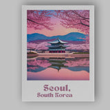 Cherry Blossom Seoul Palace Reflection Spring Travel Poster Canvas Wall Art Print Decor Picture Ready to Hang