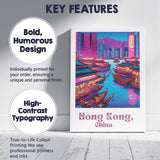 Colourful Hong Kong Harbour Floating Market Retro Travel Poster Canvas Wall Art Print Decor Picture Ready to Hang