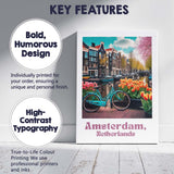 Amsterdam Canal Tulips Bicycle Spring Cityscape Travel Poster Canvas Wall Art Print Decor Picture Ready to Hang