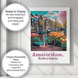 Amsterdam Canal Tulips Bicycle Spring Cityscape Travel Poster Canvas Wall Art Print Decor Picture Ready to Hang