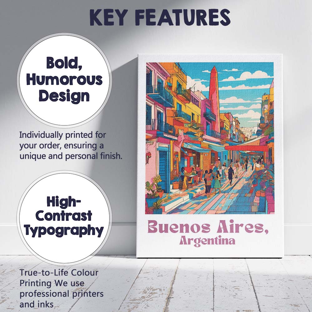 Colourful Buenos Aires La Boca Street Travel Poster Canvas Wall Art Print Decor Picture Ready to Hang