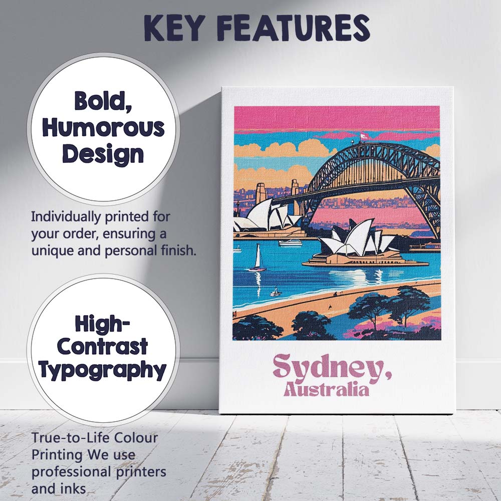 Sydney Harbour Bridge Opera House Coastal Travel Poster Canvas Wall Art Print Decor Picture Ready to Hang