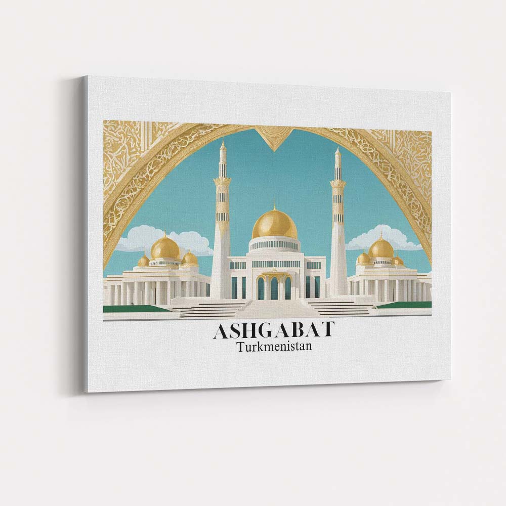 Grand Ashgabat White Marble Mosque Architecture Travel Poster Canvas Wall Art Print Decor Picture Ready to Hang