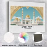 Grand Ashgabat White Marble Mosque Architecture Travel Poster Canvas Wall Art Print Decor Picture Ready to Hang