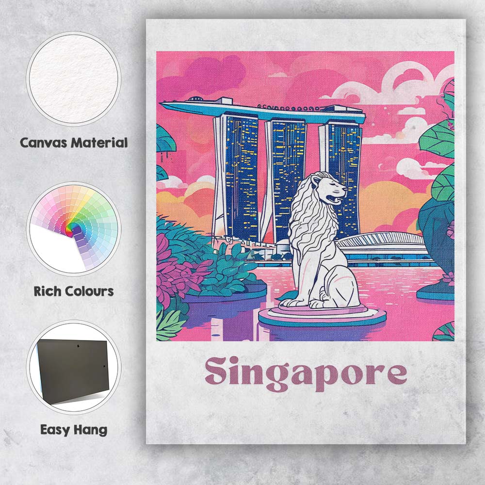 Singapore Marina Bay Merlion Landmark Modern Travel Poster Canvas Wall Art Print Decor Picture Ready to Hang