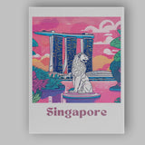 Singapore Marina Bay Merlion Landmark Modern Travel Poster Canvas Wall Art Print Decor Picture Ready to Hang
