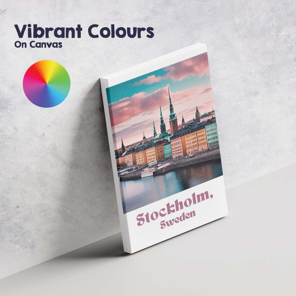 Stockholm Waterfront Old Town Pastel Sunset Travel Poster Canvas Wall Art Print Decor Picture Ready to Hang