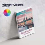 Stockholm Waterfront Old Town Pastel Sunset Travel Poster Canvas Wall Art Print Decor Picture Ready to Hang