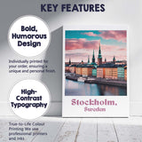 Stockholm Waterfront Old Town Pastel Sunset Travel Poster Canvas Wall Art Print Decor Picture Ready to Hang