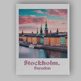 Stockholm Waterfront Old Town Pastel Sunset Travel Poster Canvas Wall Art Print Decor Picture Ready to Hang