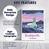 Reykjavik Iceland Hallgrimskirkja Church Pastel Mountain Landscape Travel Poster Canvas Wall Art Print Decor Picture Ready to Hang