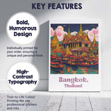 Bangkok Thailand Grand Palace Riverside Temple Illustration Travel Poster Canvas Wall Art Print Decor Picture Ready to Hang