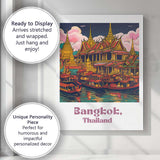 Bangkok Thailand Grand Palace Riverside Temple Illustration Travel Poster Canvas Wall Art Print Decor Picture Ready to Hang