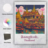 Bangkok Thailand Grand Palace Riverside Temple Illustration Travel Poster Canvas Wall Art Print Decor Picture Ready to Hang