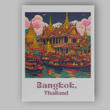 Bangkok Thailand Grand Palace Riverside Temple Illustration Travel Poster Canvas Wall Art Print Decor Picture Ready to Hang