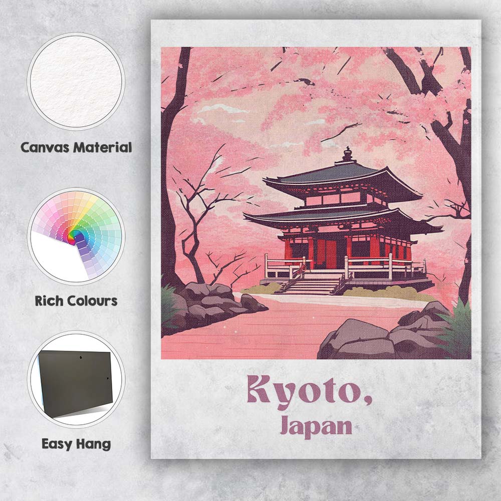 Kyoto Japan Cherry Blossom Temple Spring Landscape Travel Poster Canvas Wall Art Print Decor Picture Ready to Hang