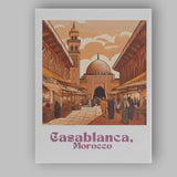 Casablanca Morocco Traditional Medina Mosque Market Street Travel Poster Canvas Wall Art Print Decor Picture Ready to Hang