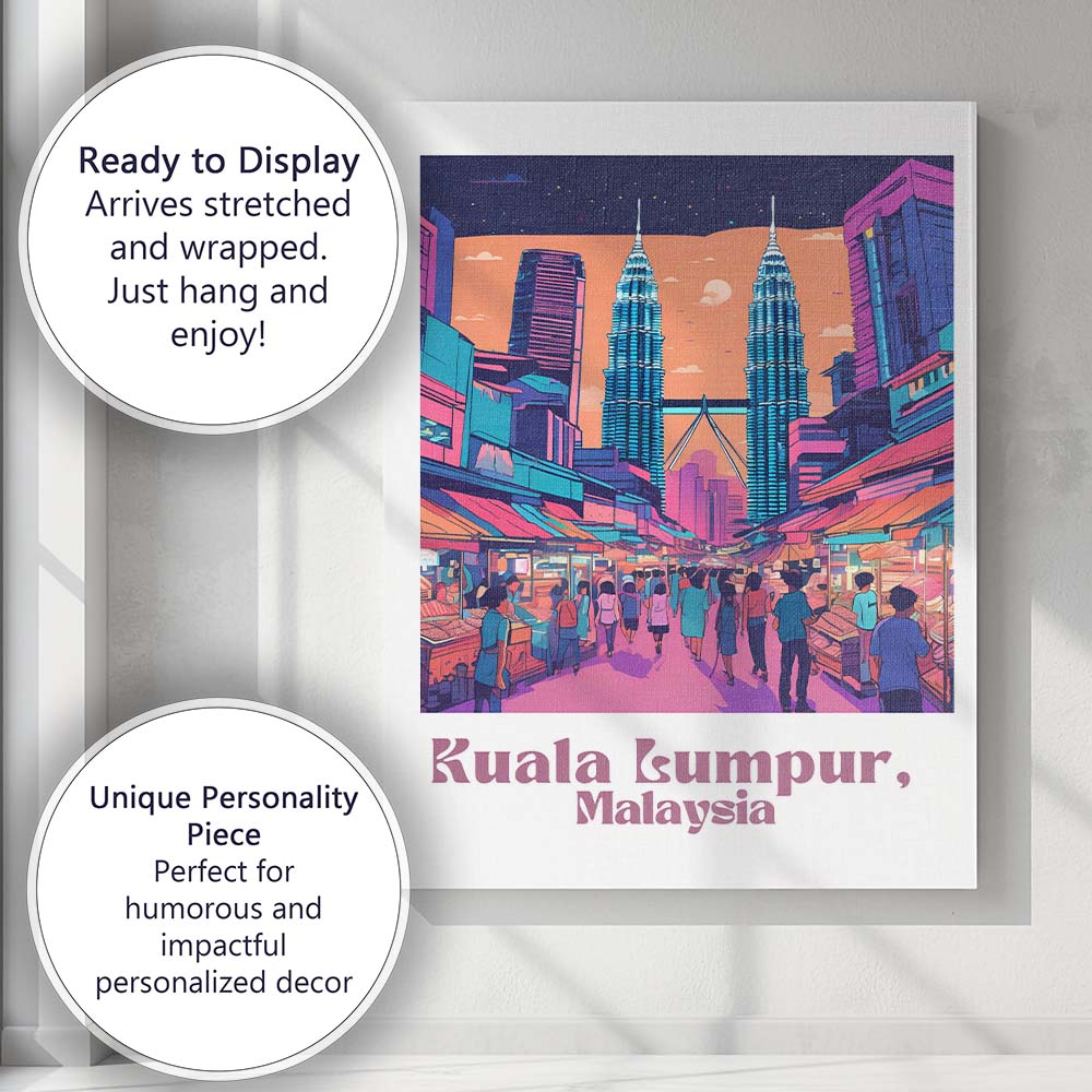 Kuala Lumpur Malaysia Petronas Twin Towers Night Market Travel Poster Canvas Wall Art Print Decor Picture Ready to Hang