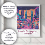 Kuala Lumpur Malaysia Petronas Twin Towers Night Market Travel Poster Canvas Wall Art Print Decor Picture Ready to Hang