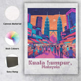 Kuala Lumpur Malaysia Petronas Twin Towers Night Market Travel Poster Canvas Wall Art Print Decor Picture Ready to Hang