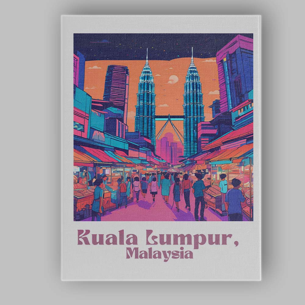 Kuala Lumpur Malaysia Petronas Twin Towers Night Market Travel Poster Canvas Wall Art Print Decor Picture Ready to Hang
