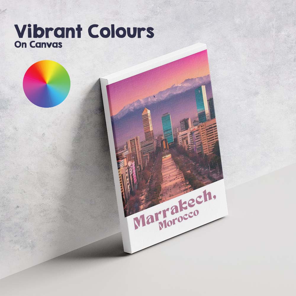 Marrakech Morocco Modern Skyline Atlas Mountains Sunset Travel Poster Canvas Wall Art Print Decor Picture Ready to Hang