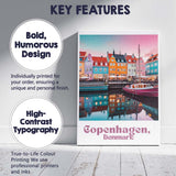 Copenhagen Denmark Colourful Nyhavn Waterfront Harbour Travel Poster Canvas Wall Art Print Decor Picture Ready to Hang