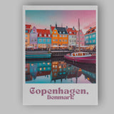 Copenhagen Denmark Colourful Nyhavn Waterfront Harbour Travel Poster Canvas Wall Art Print Decor Picture Ready to Hang