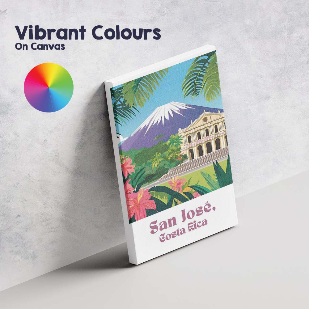 San José Costa Rica Volcano National Theatre Tropical Travel Poster Canvas Wall Art Print Decor Picture Ready to Hang