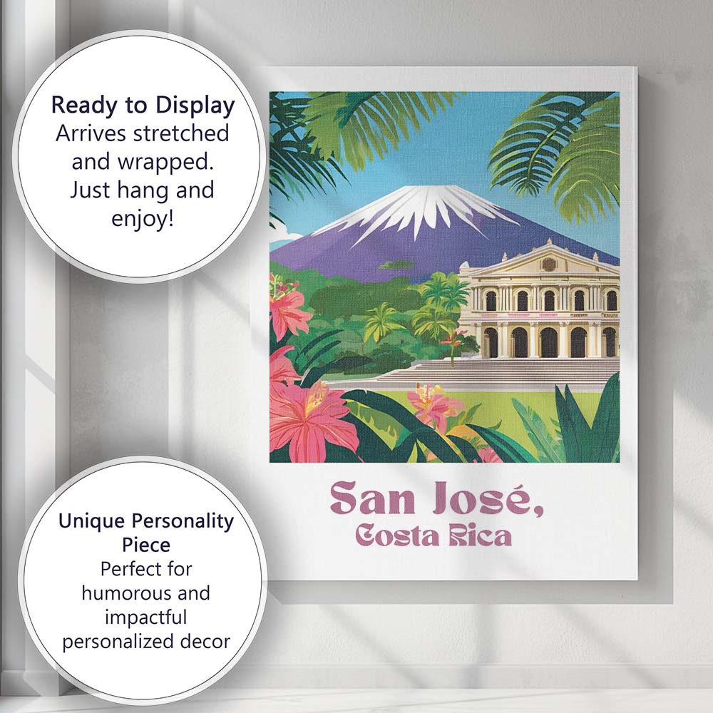 San José Costa Rica Volcano National Theatre Tropical Travel Poster Canvas Wall Art Print Decor Picture Ready to Hang