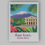 San José Costa Rica Volcano National Theatre Tropical Travel Poster Canvas Wall Art Print Decor Picture Ready to Hang