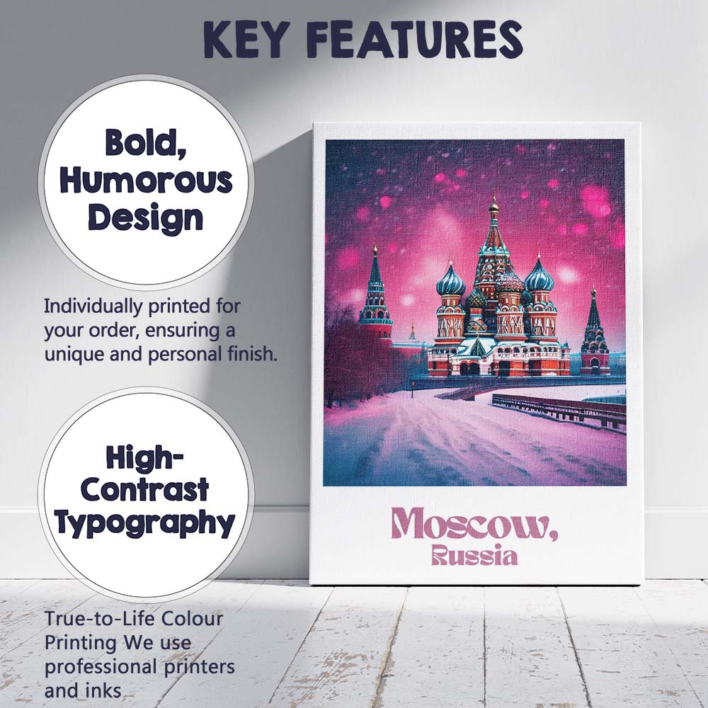 Vibrant Moscow Russia Saint Basils Cathedral Winter Travel Poster Canvas Wall Art Print Decor Picture Ready to Hang