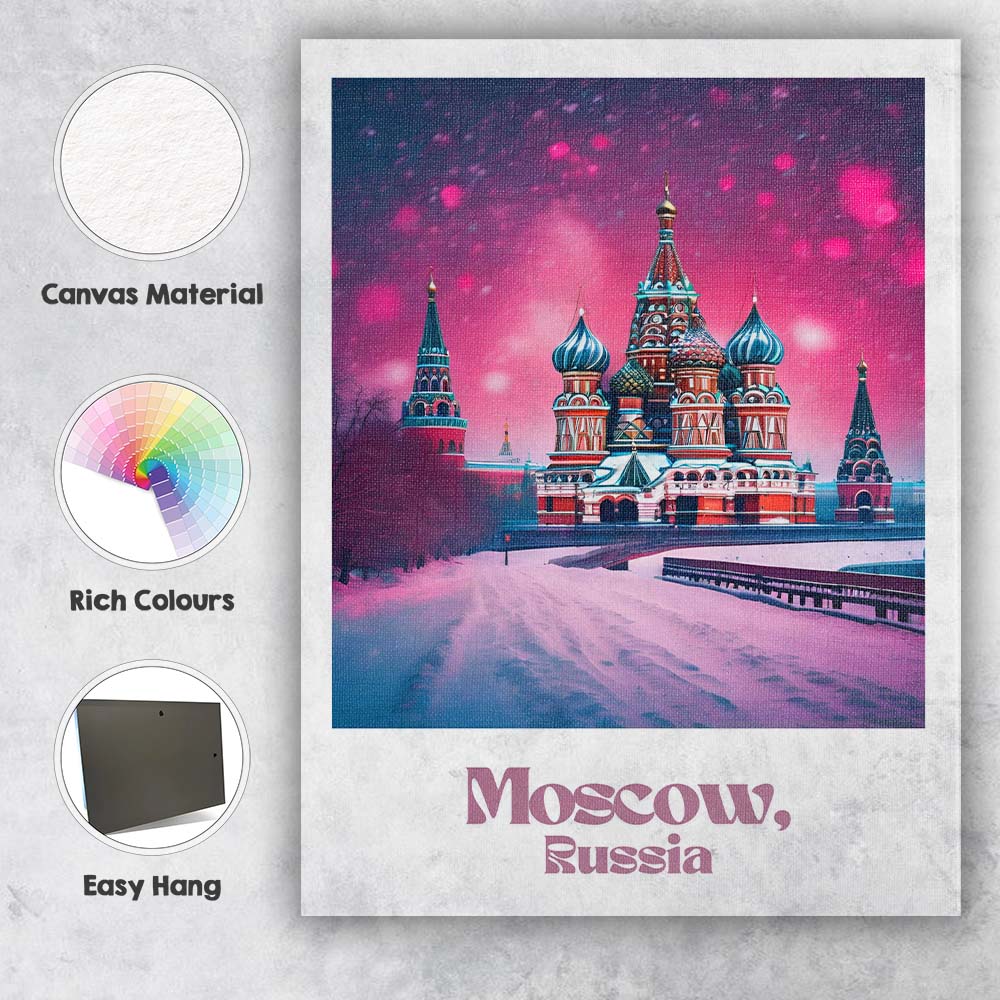 Vibrant Moscow Russia Saint Basils Cathedral Winter Travel Poster Canvas Wall Art Print Decor Picture Ready to Hang