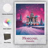 Vibrant Moscow Russia Saint Basils Cathedral Winter Travel Poster Canvas Wall Art Print Decor Picture Ready to Hang