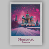 Vibrant Moscow Russia Saint Basils Cathedral Winter Travel Poster Canvas Wall Art Print Decor Picture Ready to Hang