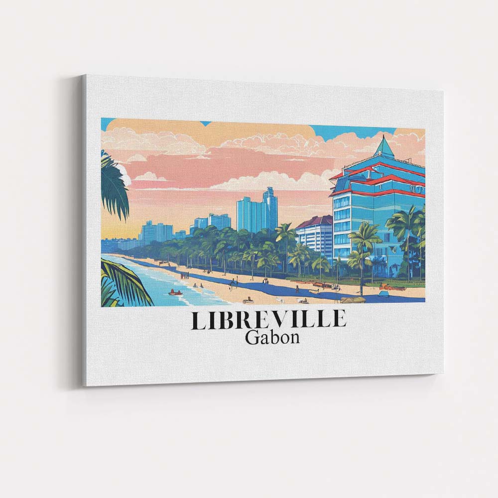 Retro Libreville Gabon Tropical Beach City Skyline Travel Poster Canvas Wall Art Print Decor Picture Ready to Hang