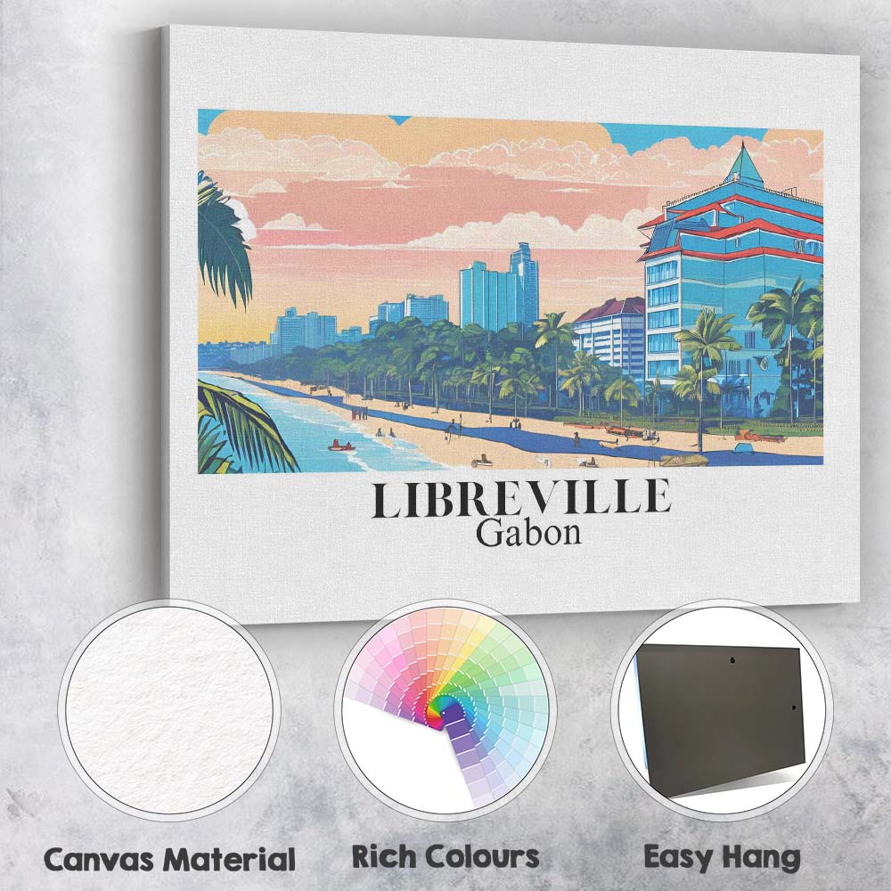 Retro Libreville Gabon Tropical Beach City Skyline Travel Poster Canvas Wall Art Print Decor Picture Ready to Hang