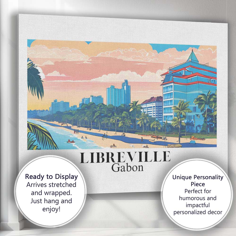 Retro Libreville Gabon Tropical Beach City Skyline Travel Poster Canvas Wall Art Print Decor Picture Ready to Hang